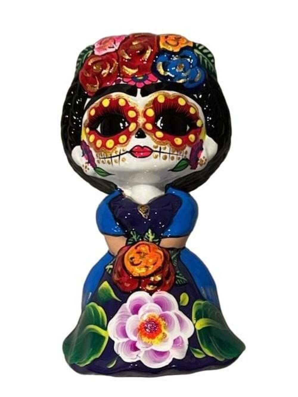 9 in Mexican Artisan Hand-Painted Frida Kahlo Ceramic Coin Bank Day of the Dead